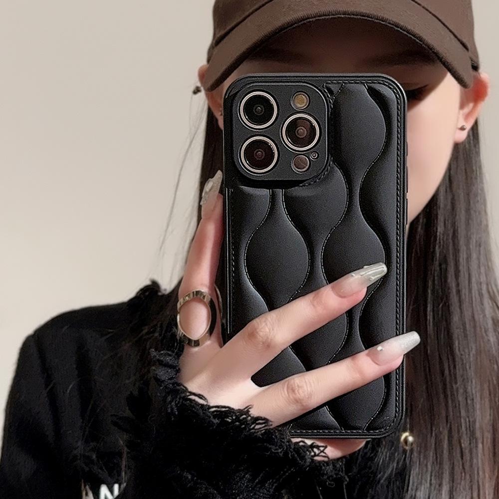 Simple Wavy Pattern Apple Phone Case 14pro Max Suitable for IPhone 13 High-end Sense 15pro Solid Color 11 Soft