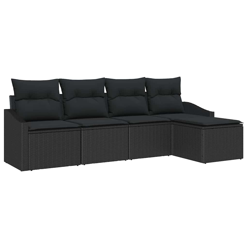 5 Piece Sofa Set with Cushions Black Poly Rattan