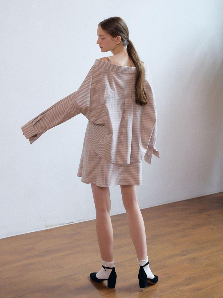 FABRICSEOUL Sweet Slip Frill Mini Dress_Beige Check