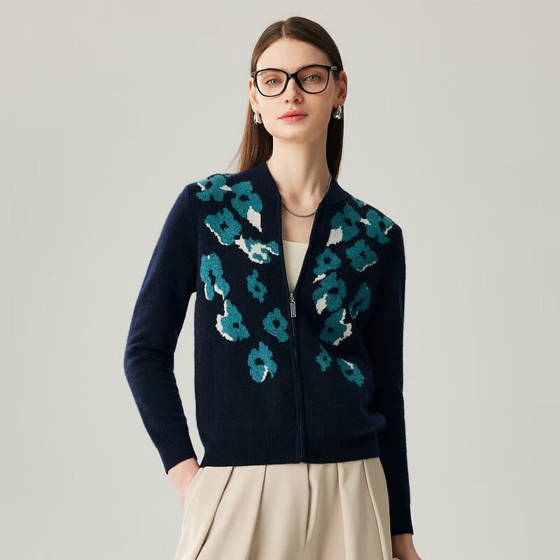 Zhaojun 2025 Women's 100% Cashmere Jacquard Zipper Cardigan