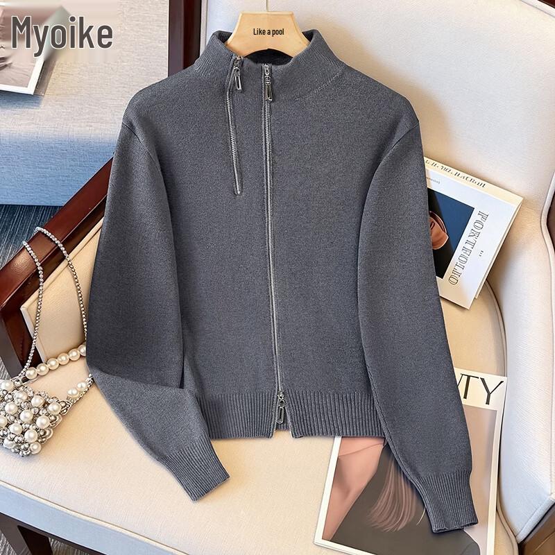 Women s Stand Collar Zipper Knit Cardigan One Size