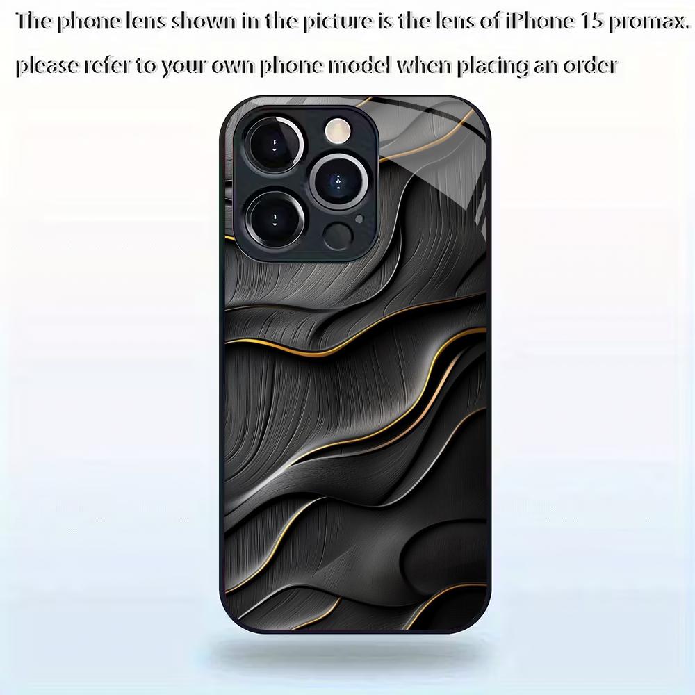 Schwarze strukturierte Muster-Hartglas-Handyhülle geeignet für iPhone 17 16 15 14 13 12 11 Pro/Max/Plus Sturzsichere Rückabdeckung