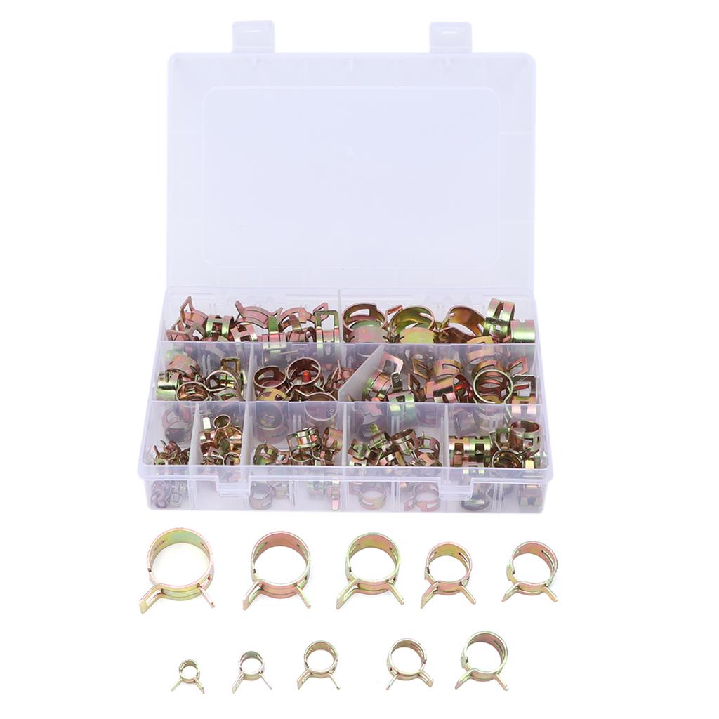 100pcs Spring Clips Clamps Assortment Kit for Air Hose Water Pipe Automotive Fuel Line