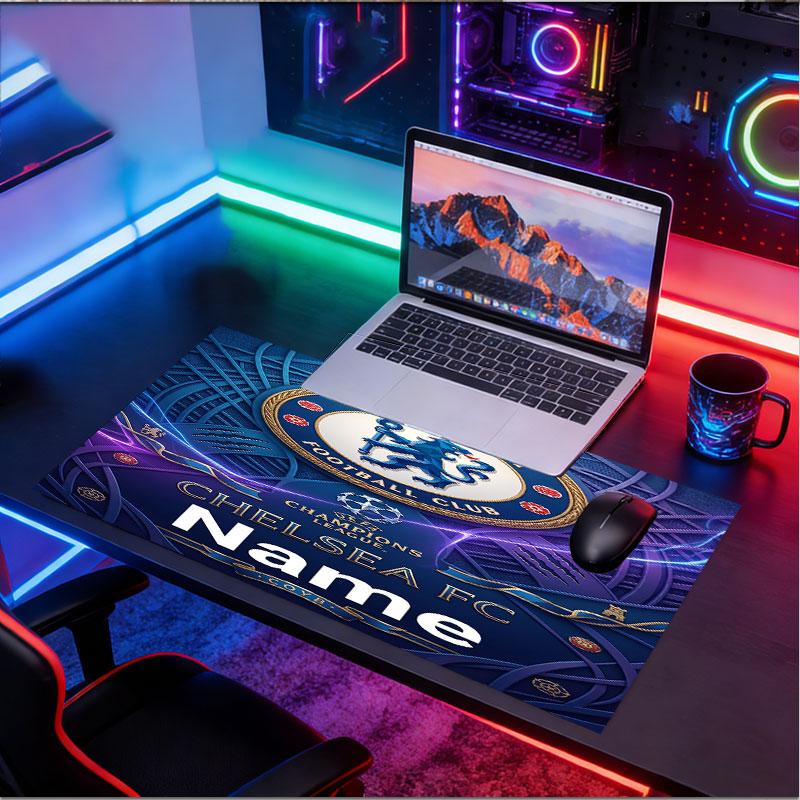 Custom Name Personalized Chelsea Football Club Pattern Mousepad, Laptop PC Desk Mat, Decorative Desk Mat for Home Keyboard Pad Gift