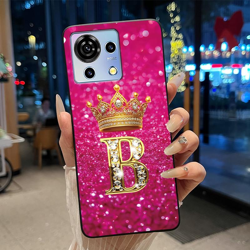 

Shockproof Phone Case For ZTE Blade V50 Vita 4G Fashion Crown Initial Letter Couple Candy Color Simple Soft Casing Blade V50 Vita 4G