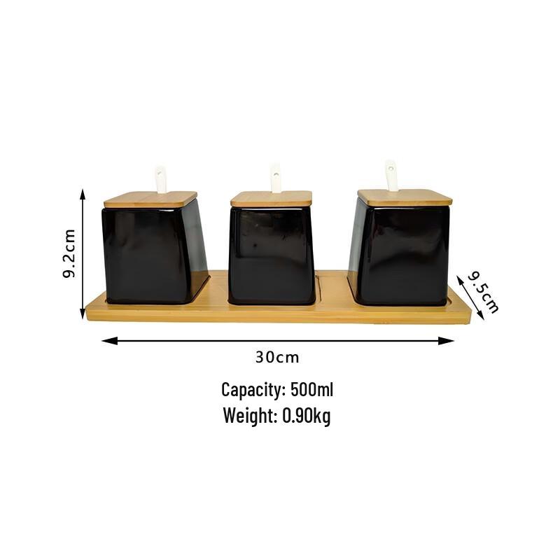 

LISM Black 3-Piece Square Seasoning Jar Set