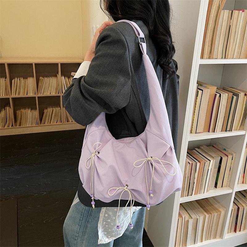 Korean-style sweet bow nyl bag for women, large-capacity daily commuter shoulder and crossbody bag, versatile casual bag