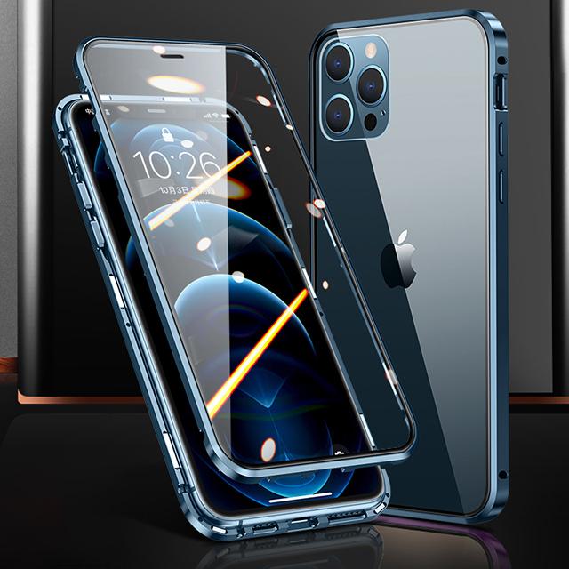 Metal Frame Double Sided Glass Magnetic Phone Case For iPhone16 15 14 13 12 Pro Max X XS 8 7 14 Plus 13 12Mini Camera Lens Cover