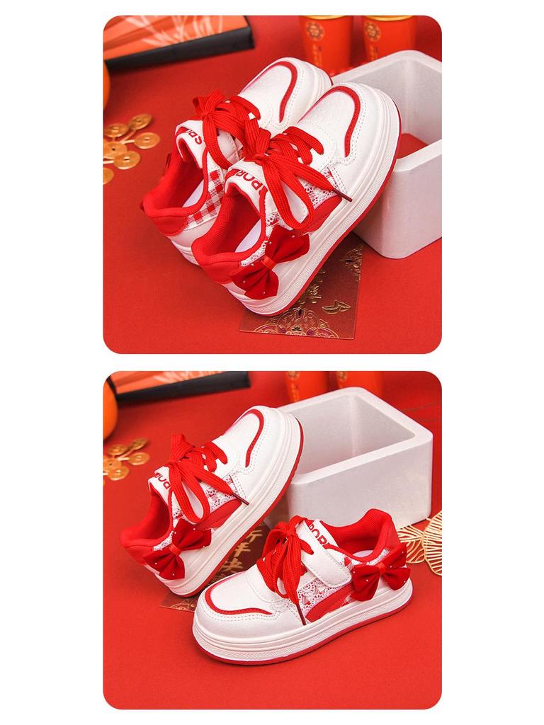 2025 Winter New Arrivals: Girls' Versatile Red Casual Sports Shoes for Middle and Big Kids
