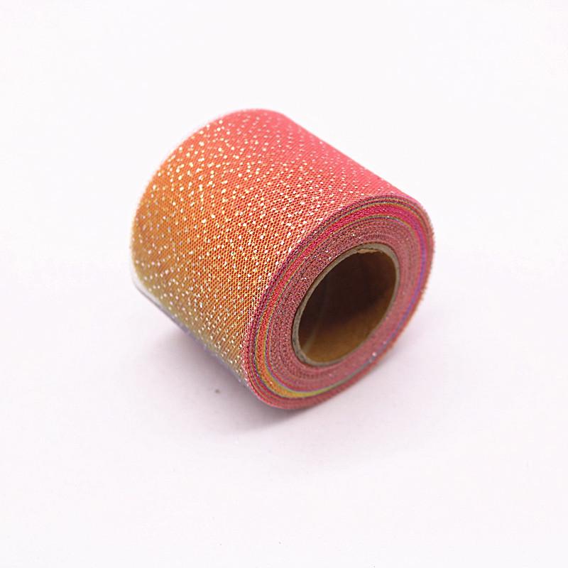 25Yards/roll 6cm Silver Glitter Dot Rainbow Tulle Mesh Ribbon DIY Headwear Organza Fabric Tutu Dress Baby Shower Party Supplies