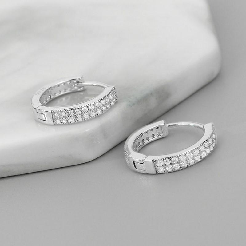 6/8/10/12mm Silver Double Row Zircon Hoop Earrings for Women Trendy Y2K CZ Huggies Earring Jewelry Gifts