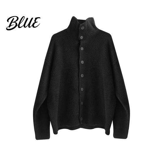 Cardigan da uomo Maglione Elastico Bottonato Protezione Collo Collo Alto Autunno Inverno Lavorato a Maglia Spesso Maniche Lunghe
