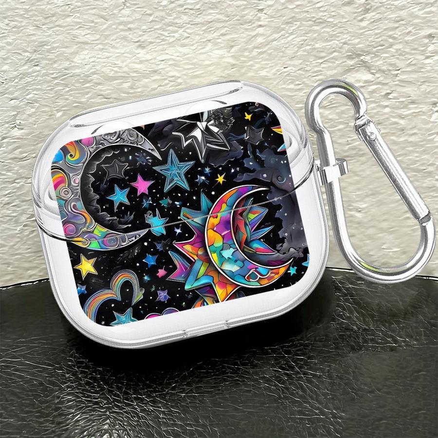 Clear Earphone Cases Cover With Hook Case For Samsung Galaxy Buds 4 Pro Live 2Pro 2 4Pro 3Pro 3 FE Star Moon Pattern