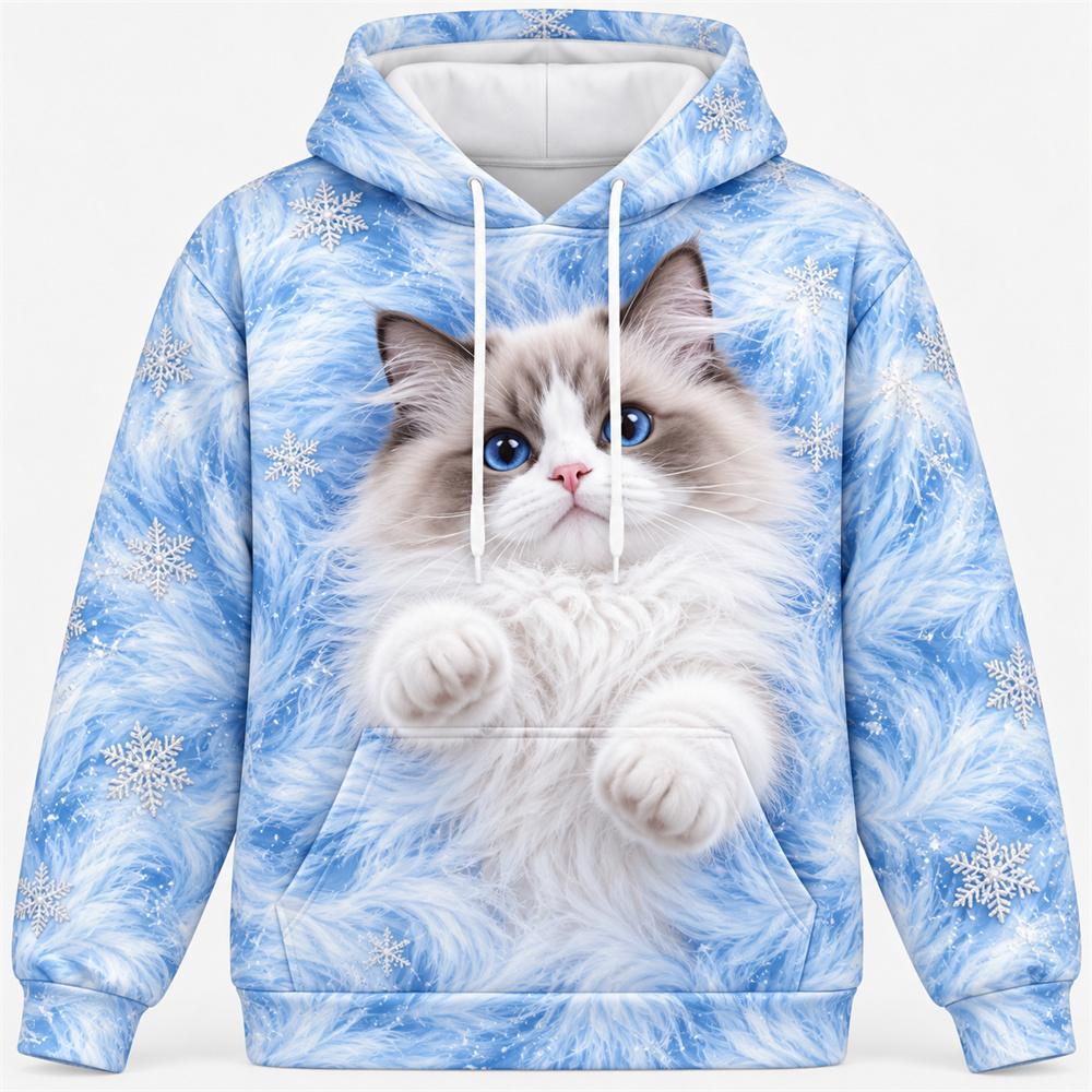 3D Print Cute Cat Hoodie For Men Women Fluffy Kitten Pattern Pullover Hoodie Animal Lover Gift Graphic Hooded Sweatshirt Trend