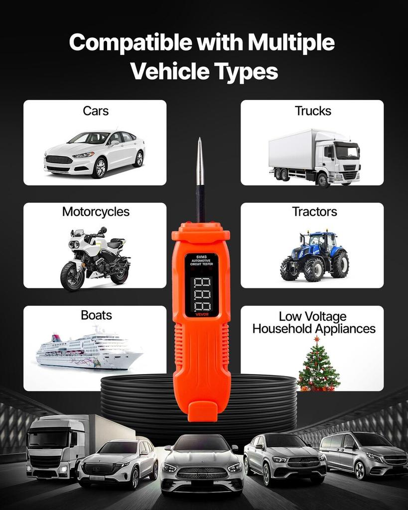 Automotive Circuit Tester, 3 - 72 DCV Power Circuit Probe Tester with LED Screen and Lighting, Automotive Power Tester Probe with 11.5 ft / 3.5 m