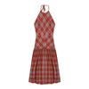Red Plaid Dress Niche Neck Suspender Skirt Women's Summer Backless Strap A-shaped Skirt Temperament Seaside Long Dress