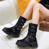 Mode Neuer Stil Dicke Sohle Höhenvergrößernde Motorradstiefel für Damen Damen Herbst Punk Gürtelschnalle Übergröße Plateau Ritter Bota