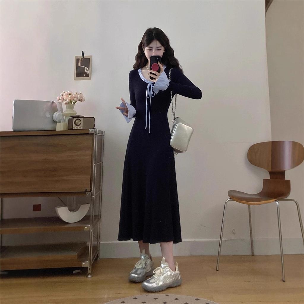 Korean college style dress for children, loose in autumn and winter, full waist, soft waxy, skin-friendly base, long dress inside