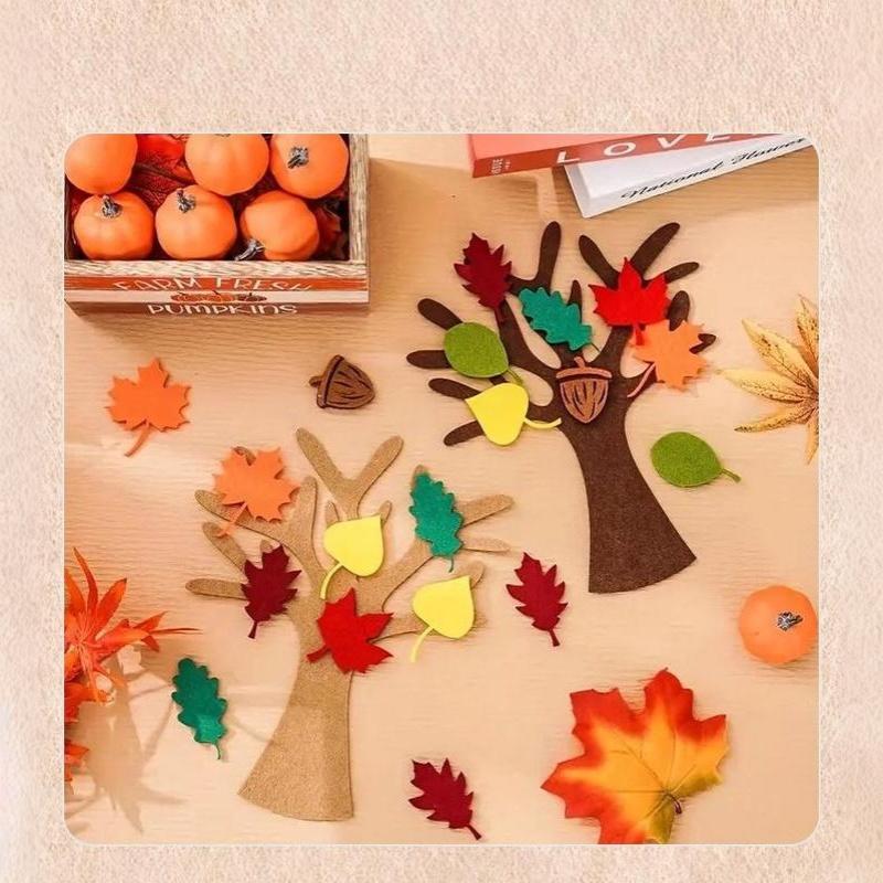 48Pcs Felt Tree Diy Craft Kit Autumn Leaf Non Woven Ornament Reusable Wall Hanging Decor For Thanksgiving Home Party