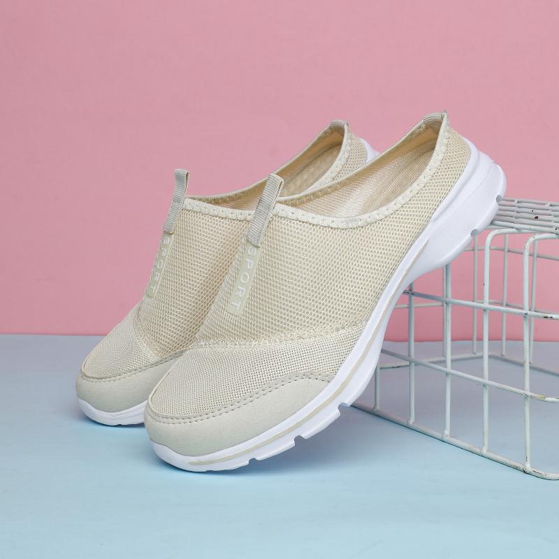 Mode für Männer Casual Schuhe Mesh Slip-On Solid Color Loafers Flache Hausschuhe Sommer Paar Schuhe Halb Hausschuhe Plus Größe Sandalias Zapatos