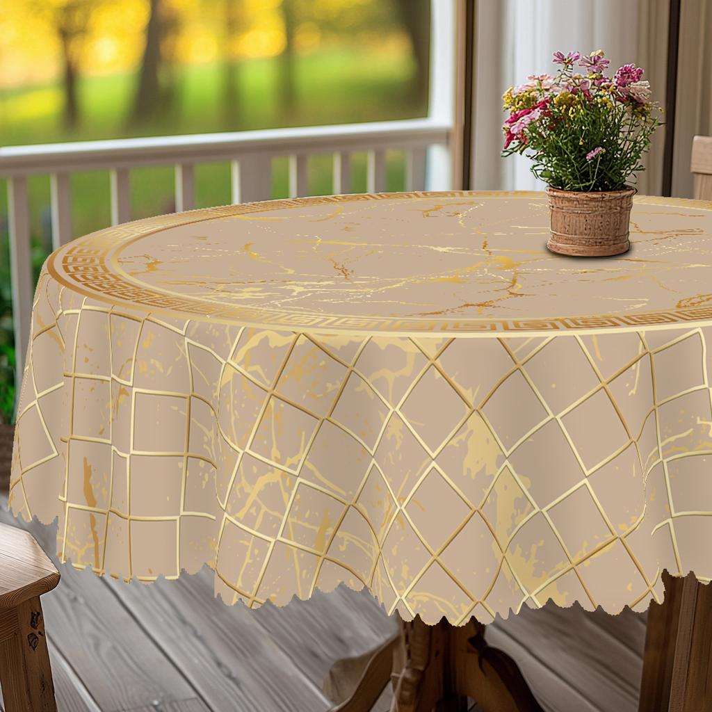 1 Piece Of Modern Marble-Themed Round And Rectangular Tablecloths, Available In Various Sizes, Elegant Gold Marble Pattern Printing Design, Spring And