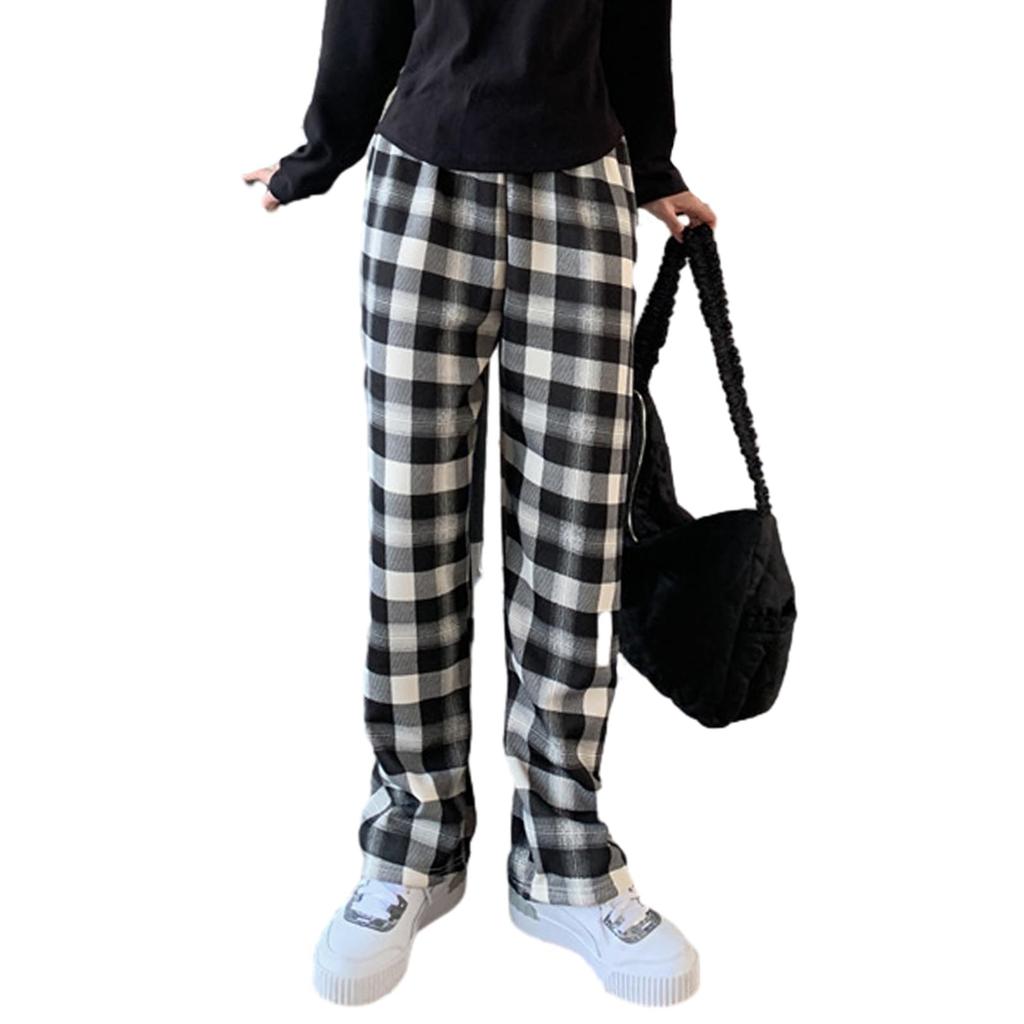 Calças Femininas MilaCorinna Longas Xadrez Elásticas Largas Extra, Forradas com Fleece, Estampadas, Calças de Pernas Largas, Cintura, Caimento, Grossas, Roupa de Casa, Calças Sociais, Quentes, Quentes,