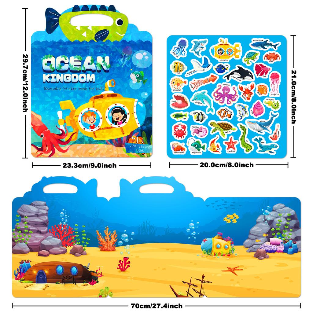 DIY Jelly Quiet Book Ocean Kingdom Children's Puzzle Parent-child Time Cognitive Toy Animal Jelly Sticker Book
