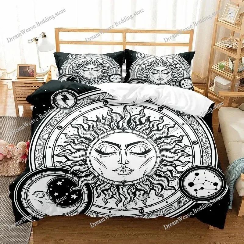 Sun and Moon Duvet Cover Set Boho Bedding Set for Kids Boys Girls Bohemian Style Queen Size Comforter Cover Psychedelic Design