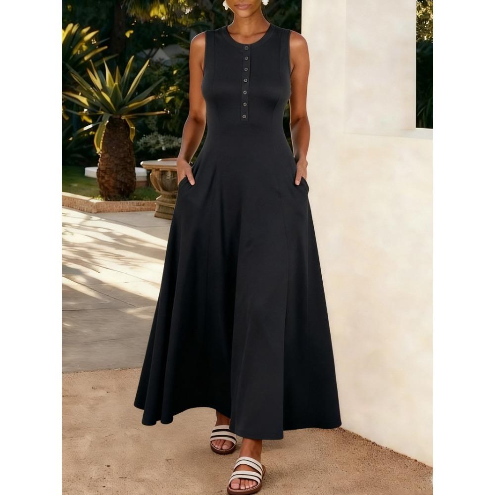 

New Summer Plain-color Sleeveless Dress - Loose and Elegant Long Dress for Women XXL чорний