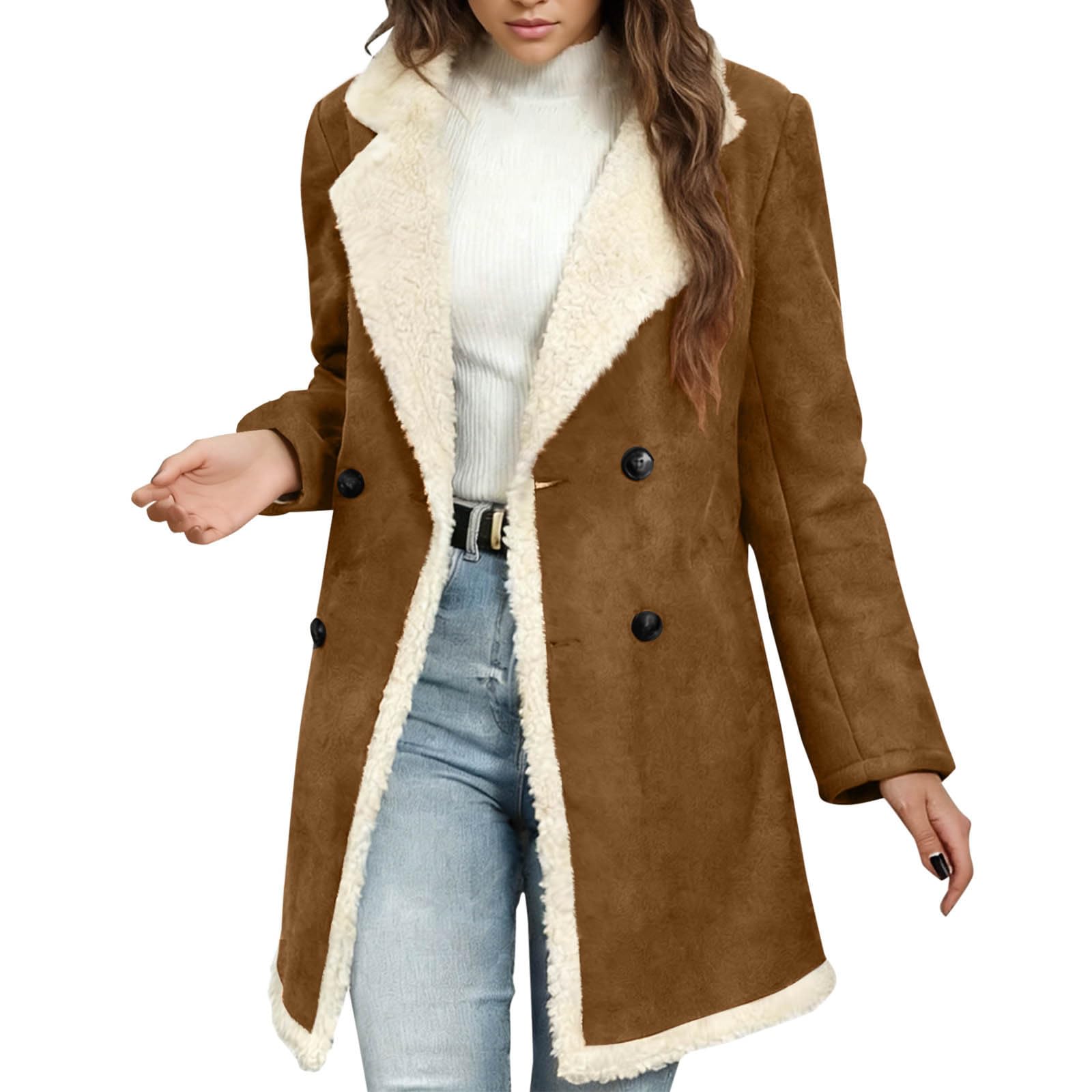 

Women s Elegant And Stylish Double-Breasted Long Winter Coat With Collar And Double-Breasted Fastening In Warm Suede Velvet XL