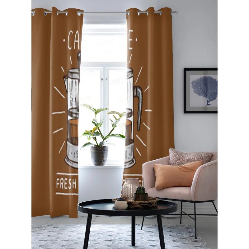 Coffee Modern Vintage Elements Modern Window Curtains Drape For Kitchen Living Room Bedroom Decoration Curtains