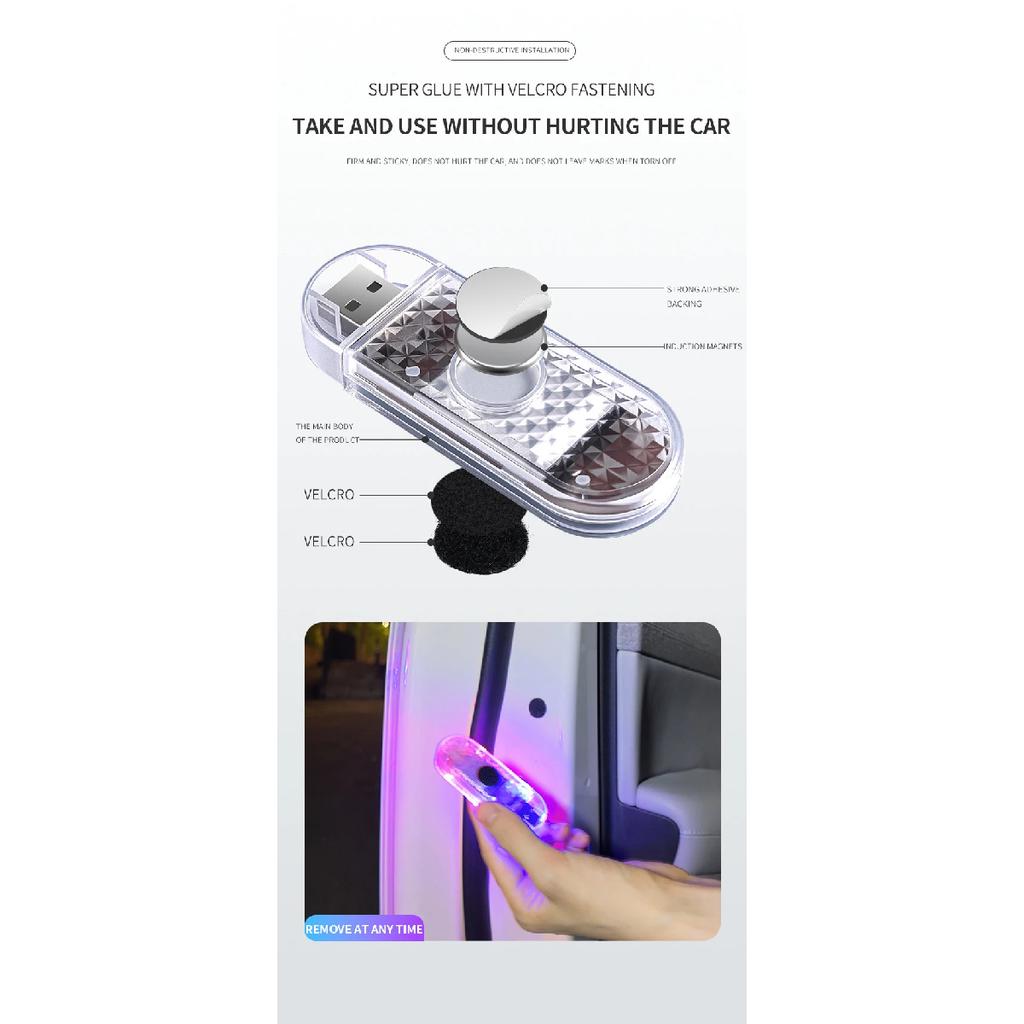 1/2PCS Car RGB LED Door Strobe Warning Signal Lights USB Magnetic Welcome Light Safe Anti-collision Emergency Lamp