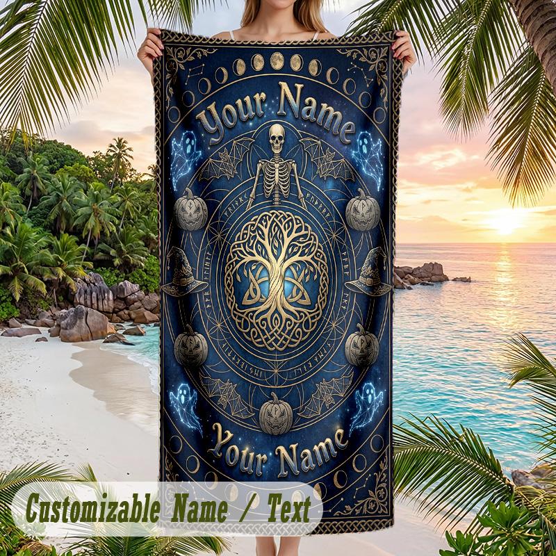 Witchcraft Theme Beach Towel Personalized Custom Name & Text Soft Quick Dry Beach Towel for Swimming Travel
