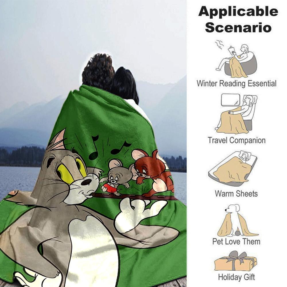 1pc Tom and Jerry Flannel Blanket Soft Warm Throw for Home, Office, Travel, All-Season Cozy Bedding GiftL1103