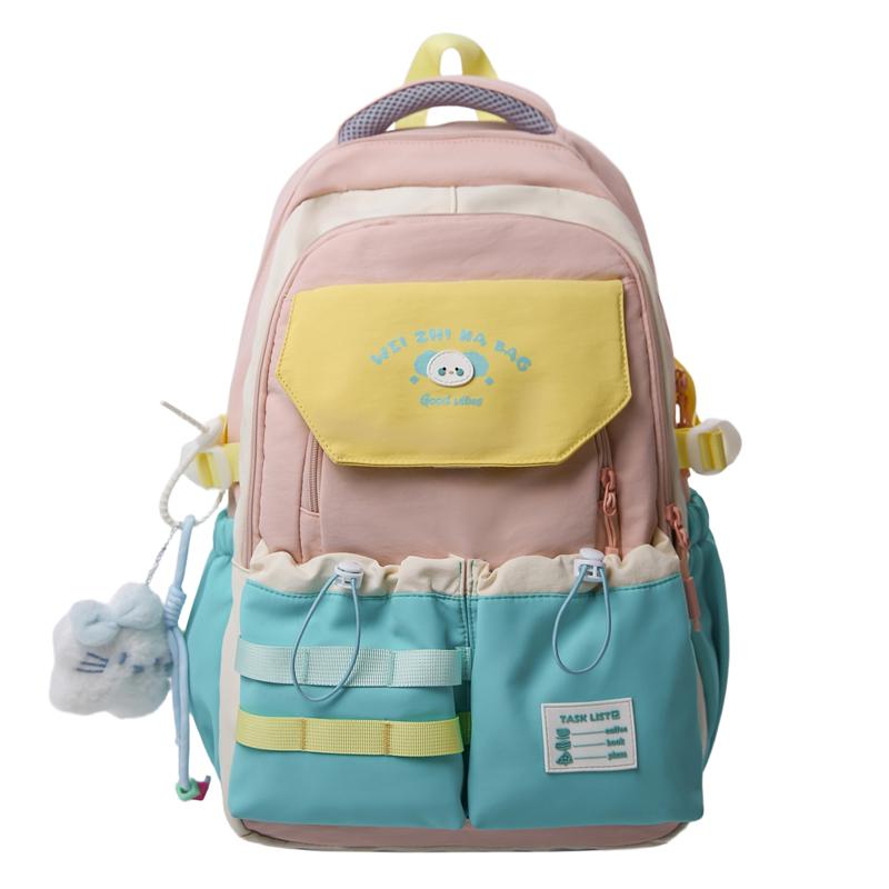 Contrast Color Backpack Student Schoolbag Lightweight Backpack