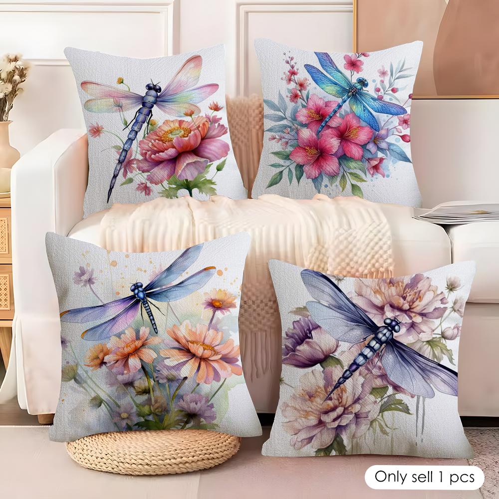 Watercolor Dragonfly Cushion Cover Soft Plush Fabric DoubleSided Printed Cushion Covers for All Seasons Modern HomeDecor Gift