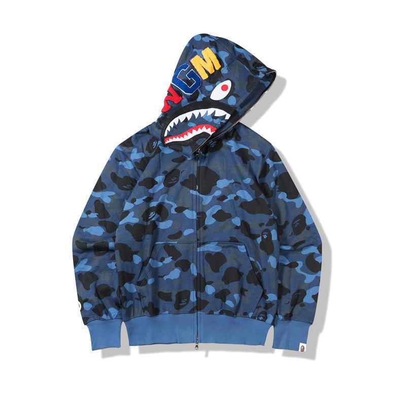 Autumn Men's and Women's Japanese Shark Head Camouflage Hoodie Cardigan