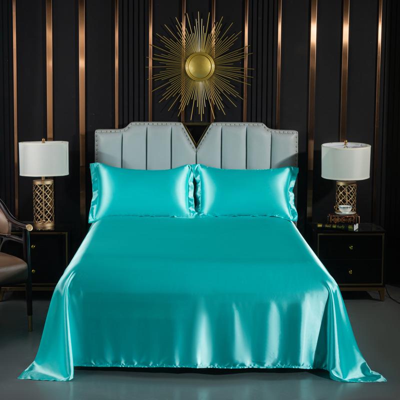 Japanese Style Silky Solid Color Bedding Set - Includes Sheet and Two Pillowcases for a Cool, Nude Sleeping Experience in Summer.