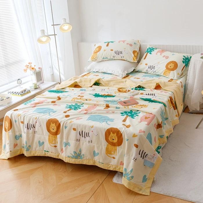 Cotton summer quilt air conditioner Xia Liang quilt pure cotton bed sheet4-piece set dormitory single summer thin quilt washable