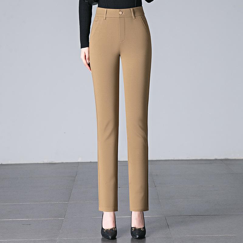 High Waist Straight Leg Casual Pants for Women - Spring 2025 Slimming, Plus Size, Elastic, Long Trousers for Middle-Aged Moms