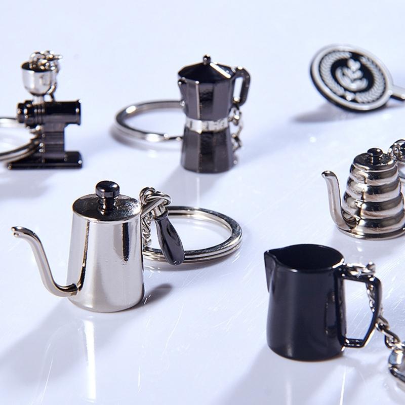 Stylish Coffee Themed Keychain Miniature Espresso Tool Keychain Authentic Coffee Accessories Charm for Fashion Lovers