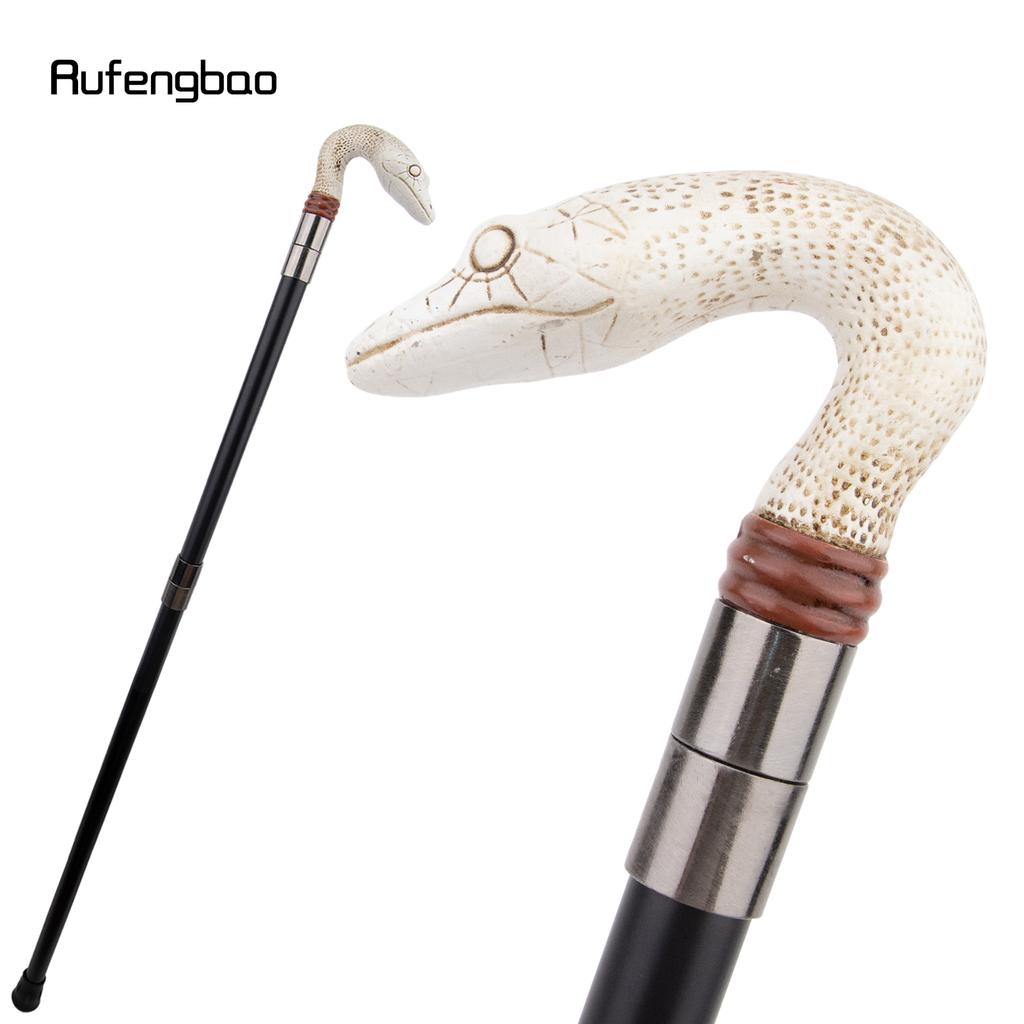 White Resin Snake Cobra Python Head Walking Cane Fashion Decorative Steel Stick Gentleman Elegant Cosplay Cane Knob Crosier 93cm