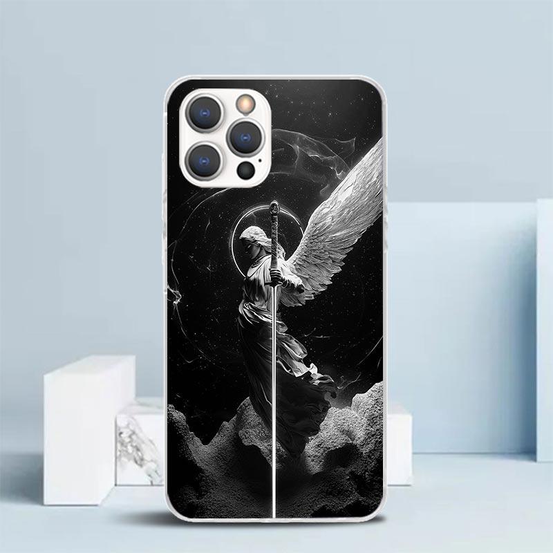 Erzengel Michael Soft Case für iPhone 16 17 Air 15 14 Pro Max 16E Handyhülle 13 Mini 12 11 7 SE 8 Druckmuster Passende Hüllen 16 1