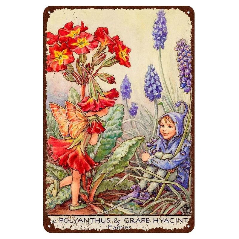 Flower Fairy Girl Metal Tin Signs Wall Decoration Plaque Vintage Art Poster Iron Painting for Man Cave Home Cafe Garden Club Bar
