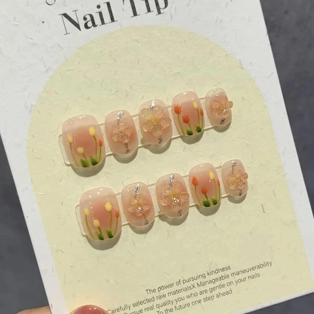 Cute Short Handmade Press On Nails Korean Reusable Full Cover Acrylic Nail Tips For Girls Fashion Design