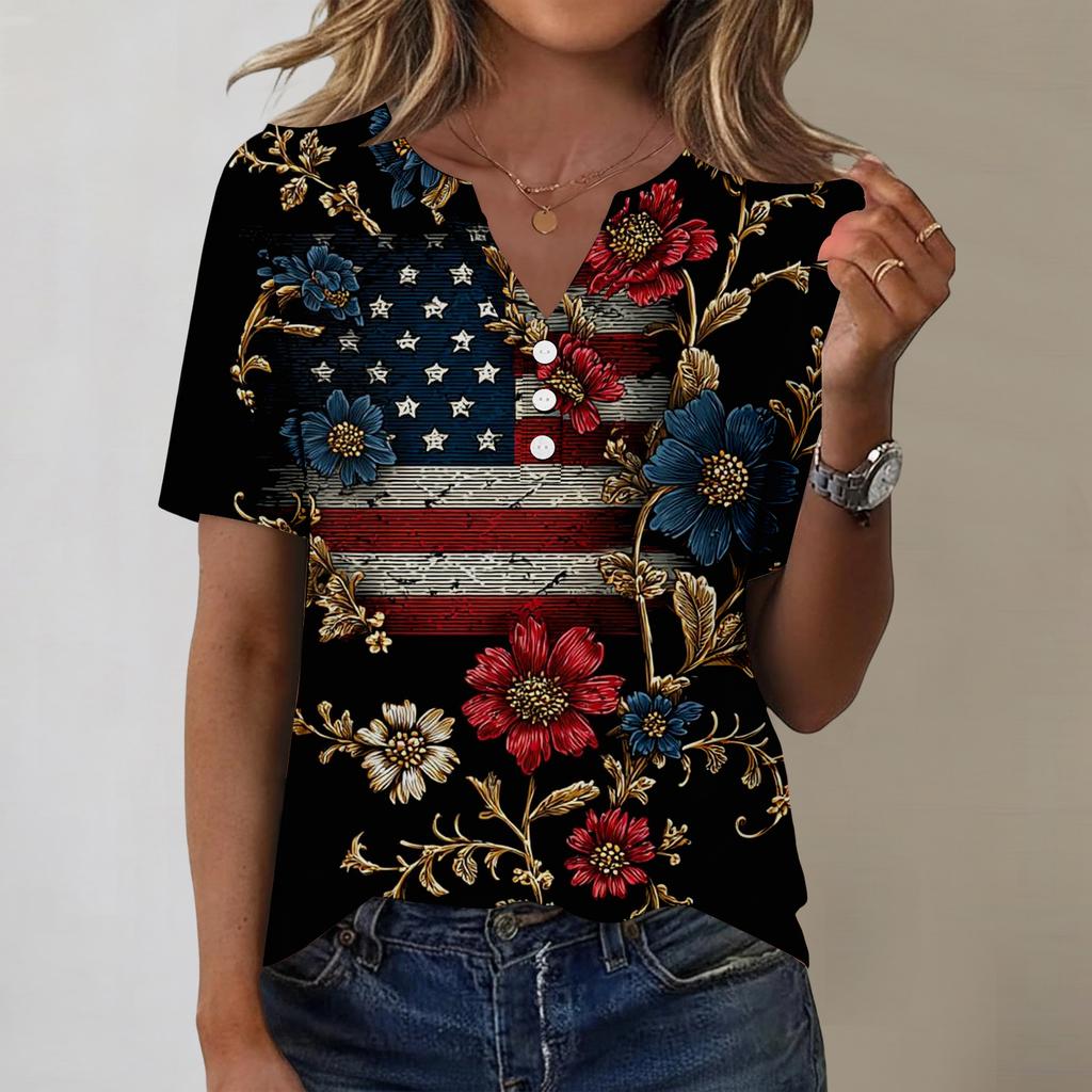 Women's Fashionable Casual Independence Day Print Blouse