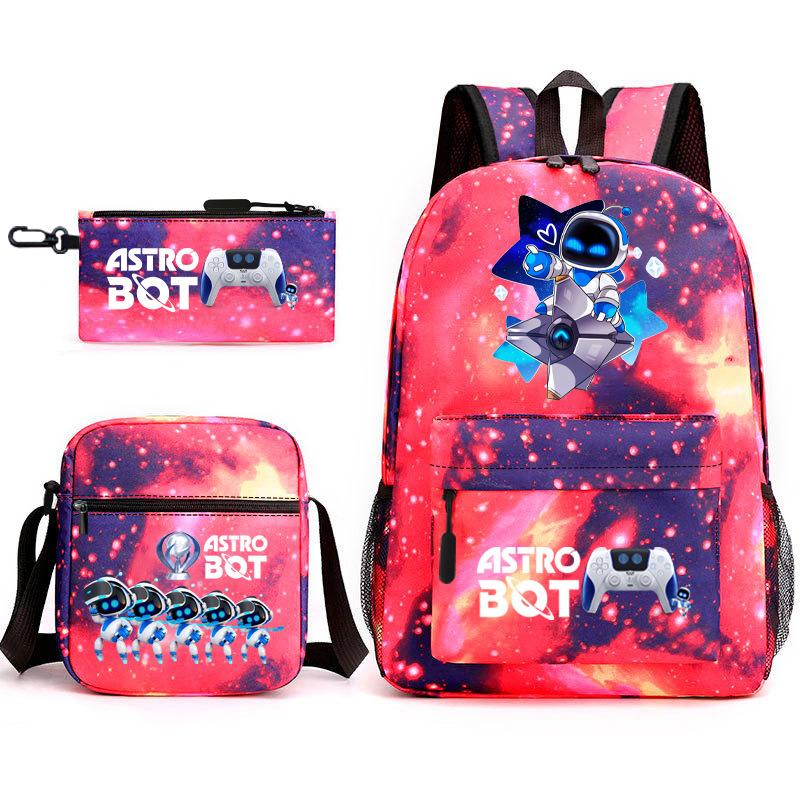 Neuer Astro-Bot, kosmischer Roboter, dreiteiliges Set, Schultasche, Umhängetasche, Federmäppchen, Rucksack.