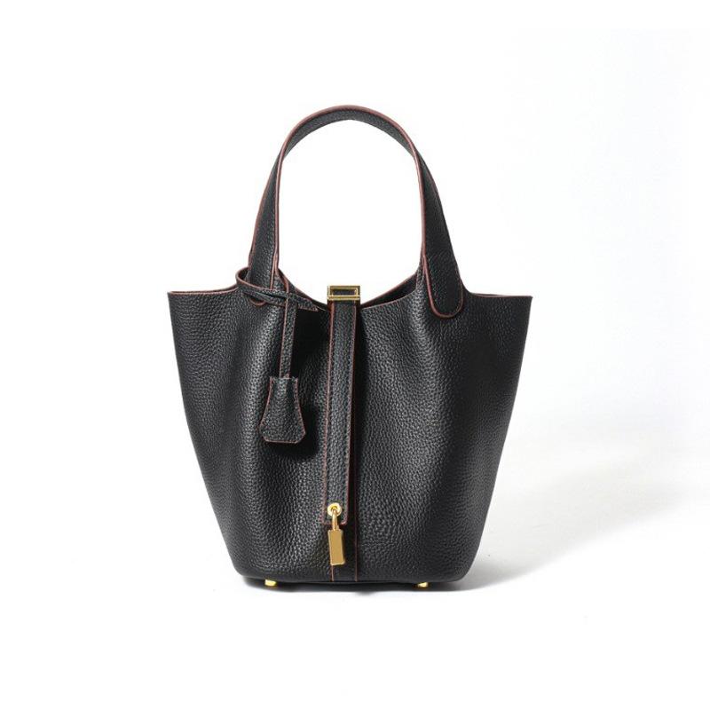 Women's Genuine Leather Bucket Bag Korean Niche Large Capacity Women's Bag High-end Feel Hot-selling Commuter Handbag