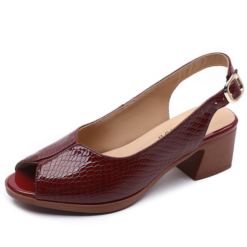 

Fashion GKTINOO 2025 Open Toe Summer Shoes Woman Genuine Patent Leather Sandals Med Heels Dress Sandals Ladies Plus Size Women Shoes 12