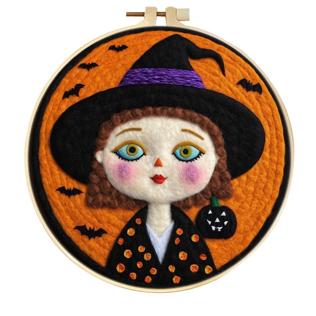 CHENISTORY Painting DIY Wool Embroidery Kit Creative Halloween DIY Wool Needle Felt Picture Craft Painting Gift Felt Needlework